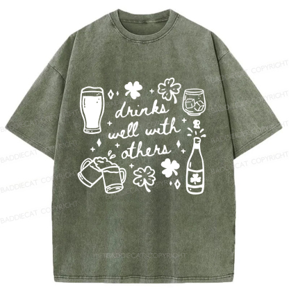 Baddiecat Drinks Well With Others Washed T-shirt
