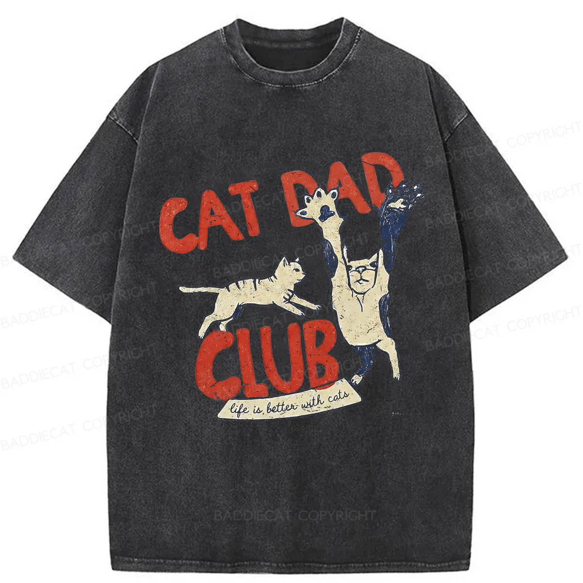 Baddiecat Cat Dad Club Washed T-shirt