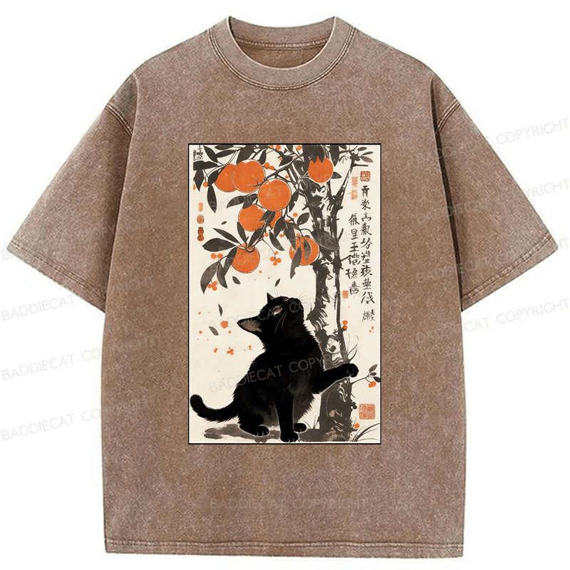 Baddiecat Japanese Style Cat Washed T-shirt