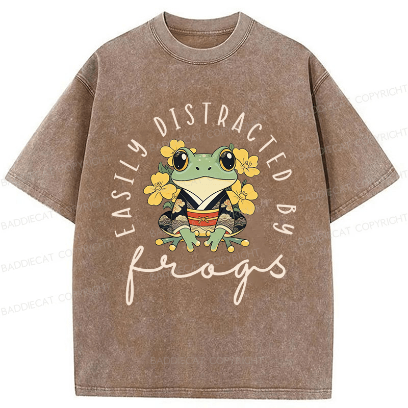 Baddiecat Easily Distracted By Frogs Washed T-shirt