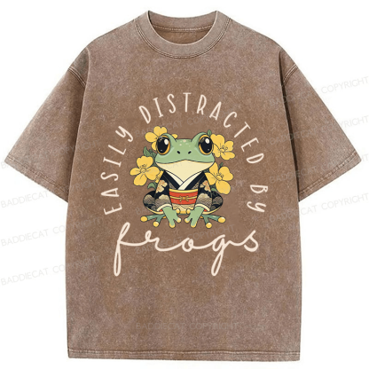 Baddiecat Easily Distracted By Frogs Washed T-shirt