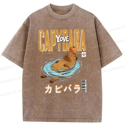 Baddiecat Capybara Funny Washed T-shirt