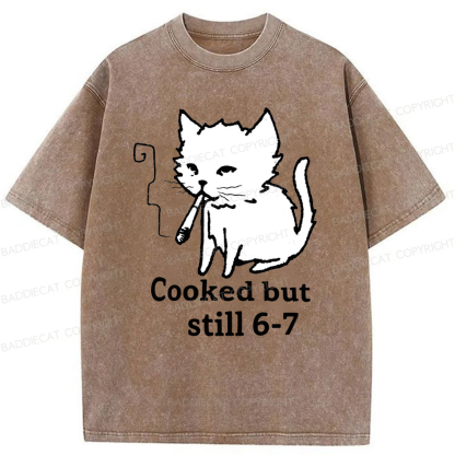 Baddiecat Cat Smoking Cooked But Still 6-7 Washed T-shirt