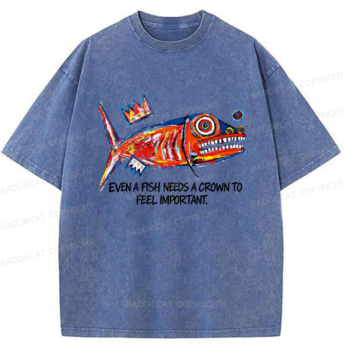 Baddiecat Lone Fish King Washed T-shirt