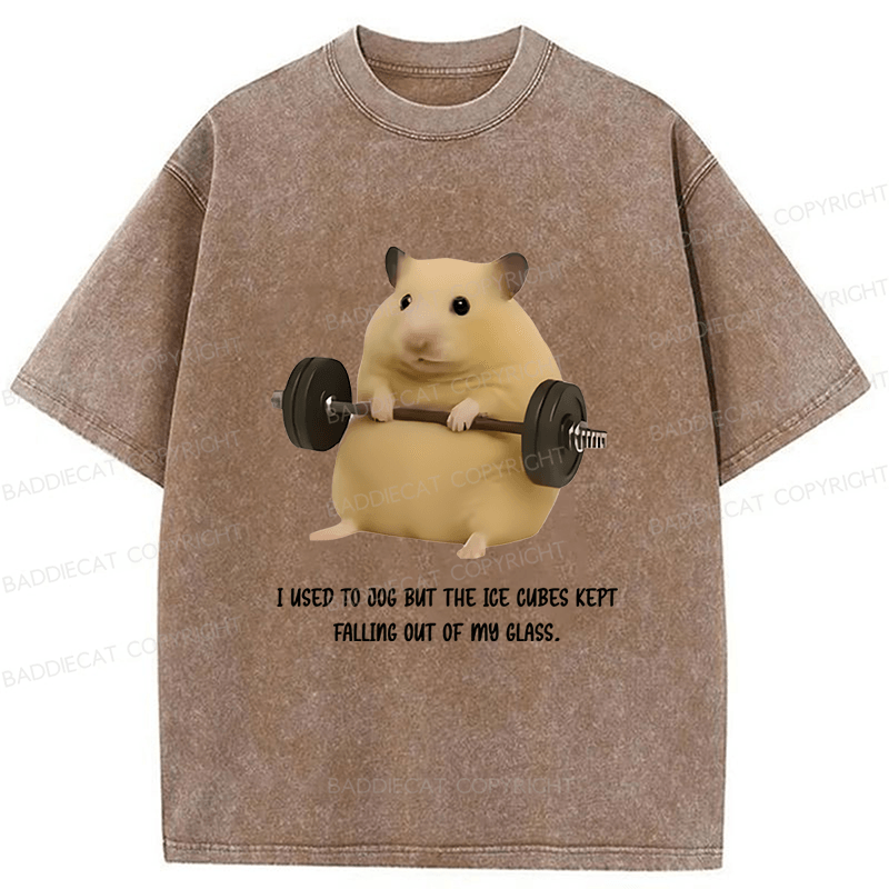 Baddiecat Hamster Fitness Funny Washed T-shirt