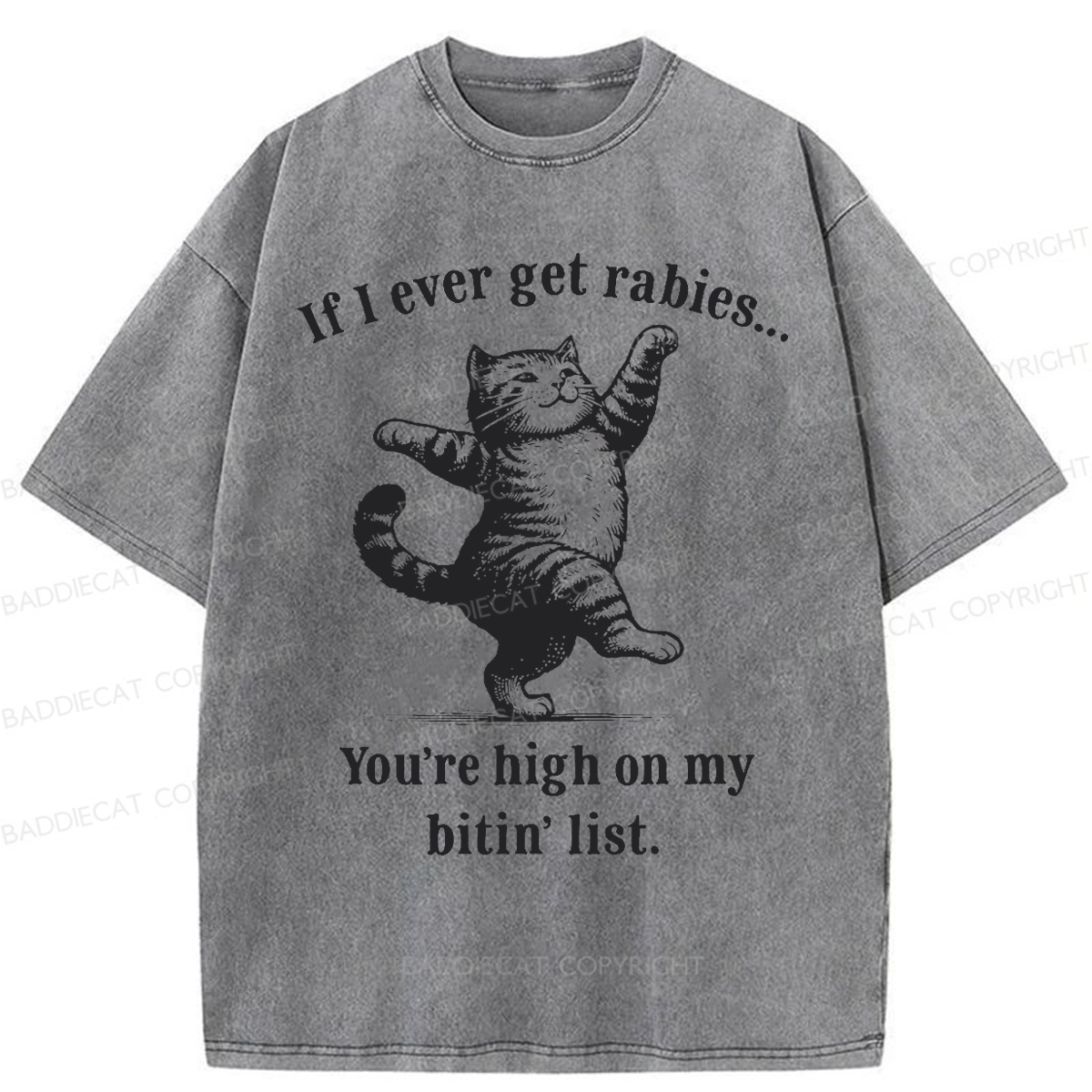 Baddiecat If I Ever Get Rabies You’re High On My Bitin’ List Washed T-shirt