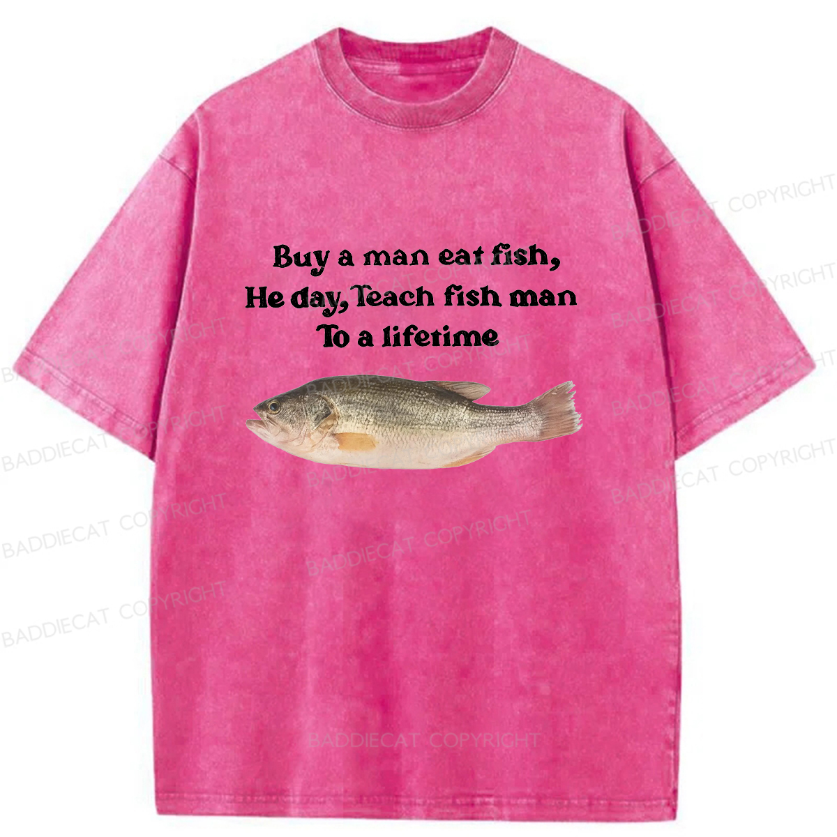 Baddiecat Fun Fish Memes Washed T-shirt