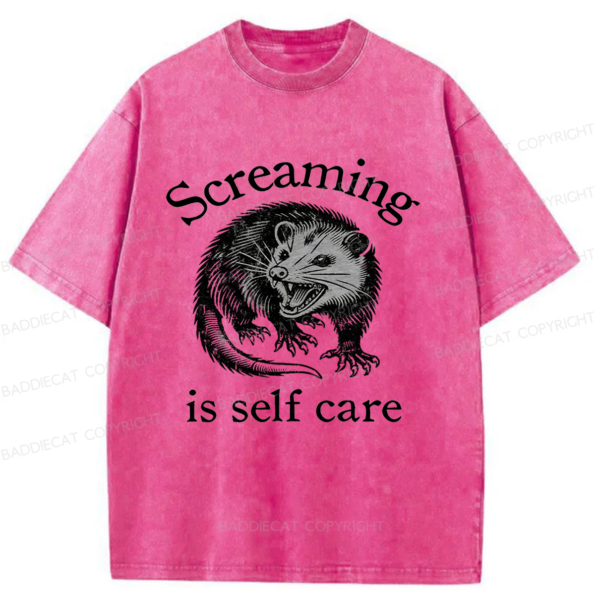 Baddiecat Screaming Opossum Washed T-shirt