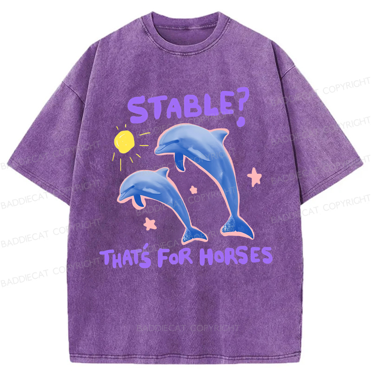 Baddiecat Funny Dolphin Washed T-shirt
