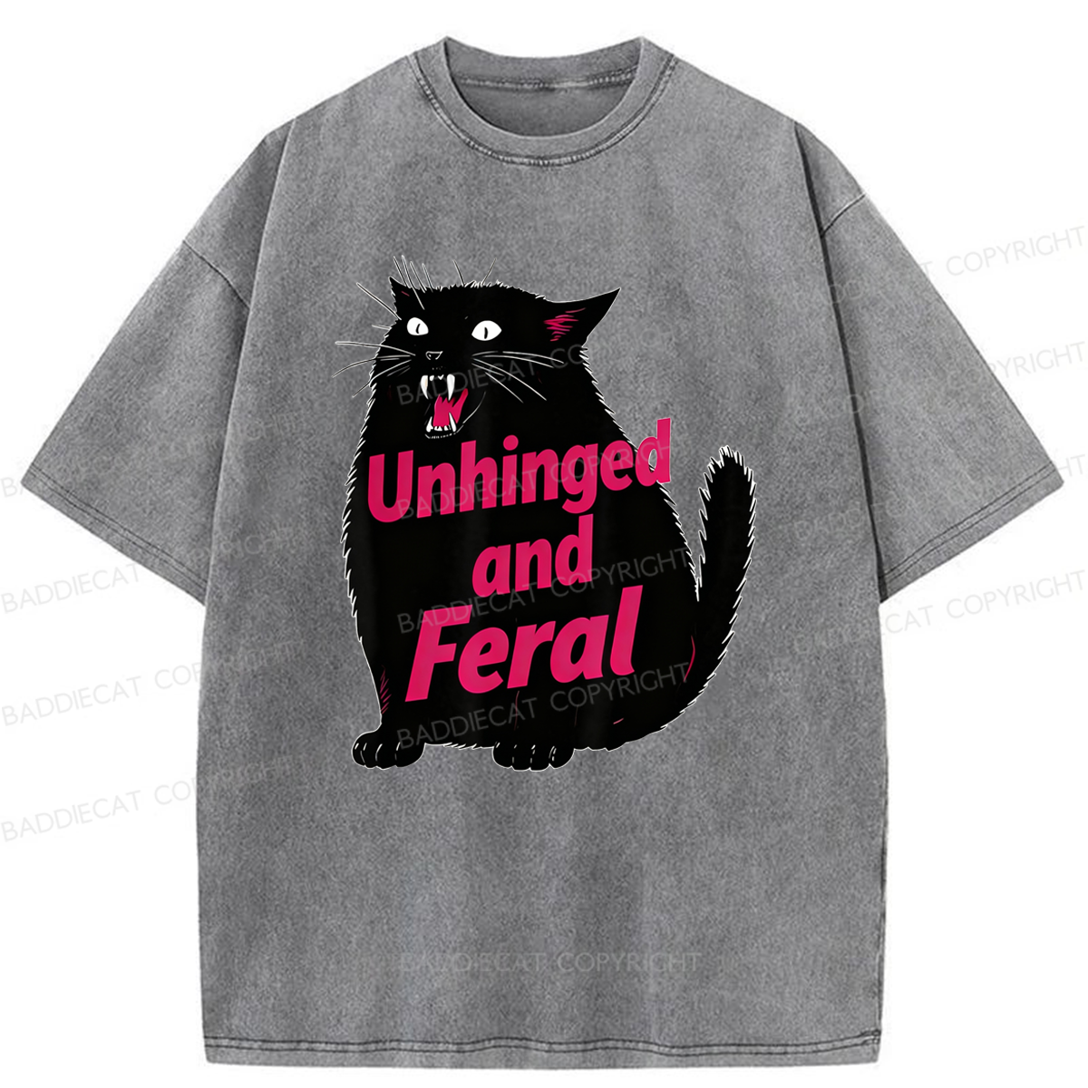 Baddiecat Unhinged And Feral Cat Washed T-shirt