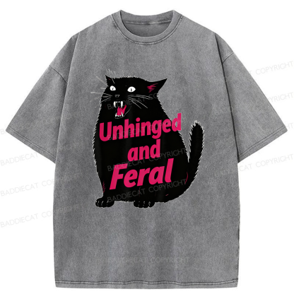 Baddiecat Unhinged And Feral Cat Washed T-shirt