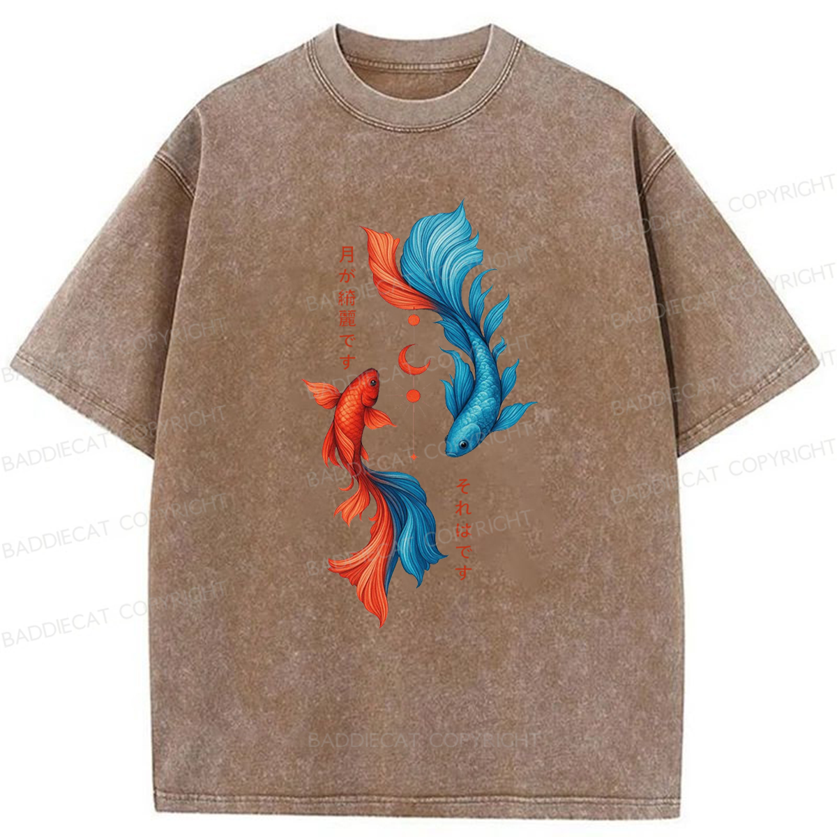 Baddiecat Japanese Red Blue Koi Washed T-shirt