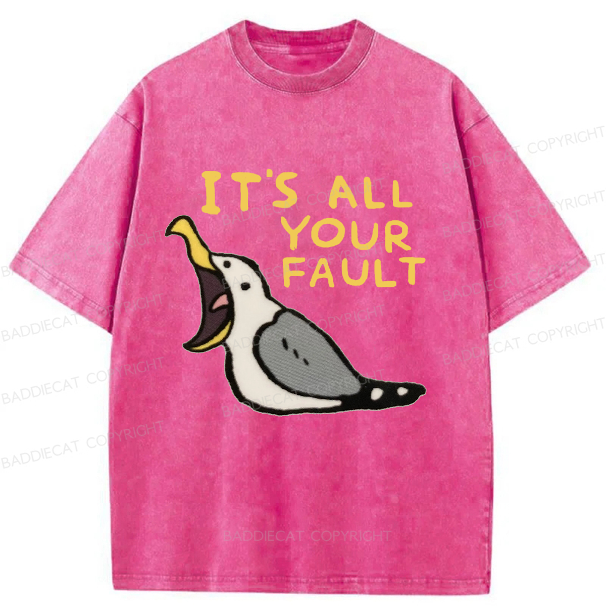 Baddiecat Angry Seagull Washed T-shirt