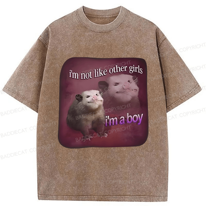 Baddiecat I'm Not Like Other Girls I'm A Boy Possum Washed T-shirt