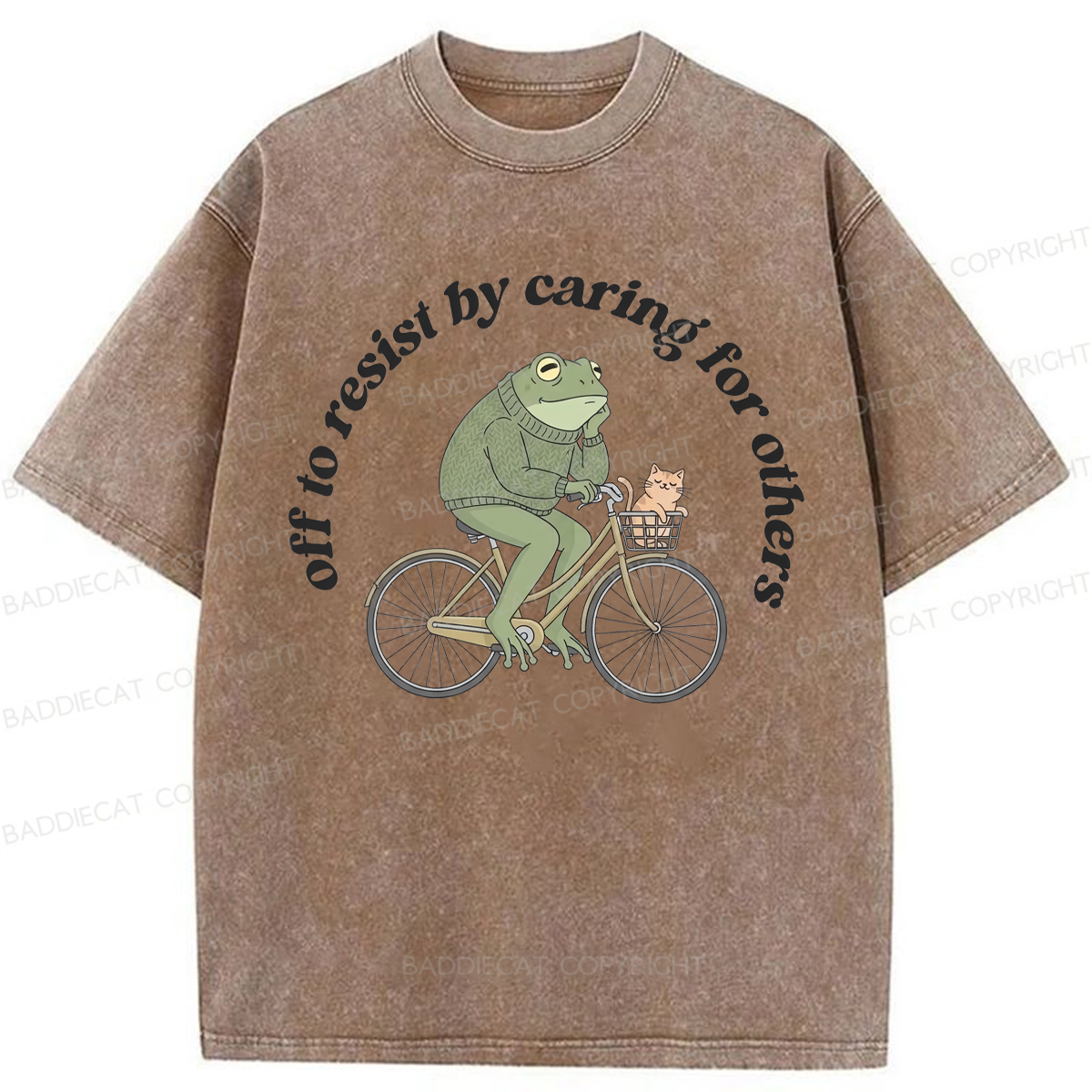 Baddiecat Off To Resist By Caring For Others Washed T-shirt