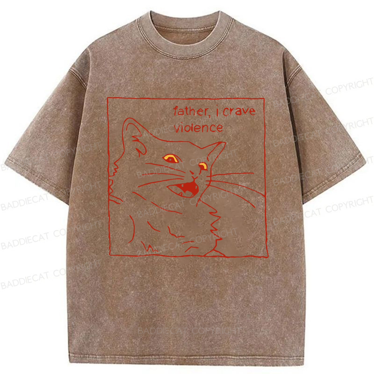 Baddiecat Father I Crave Violence Cat Washed T-shirt