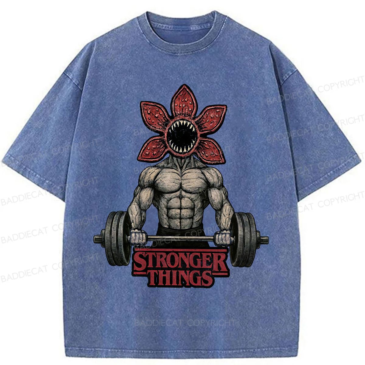 Baddiecat Demogorgon Weightlifting Stronger Things Washed T-shirt