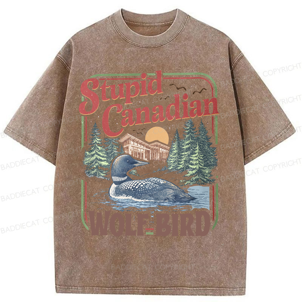 Baddiecat Stupid Canadian Wolf Bird Washed T-shirt