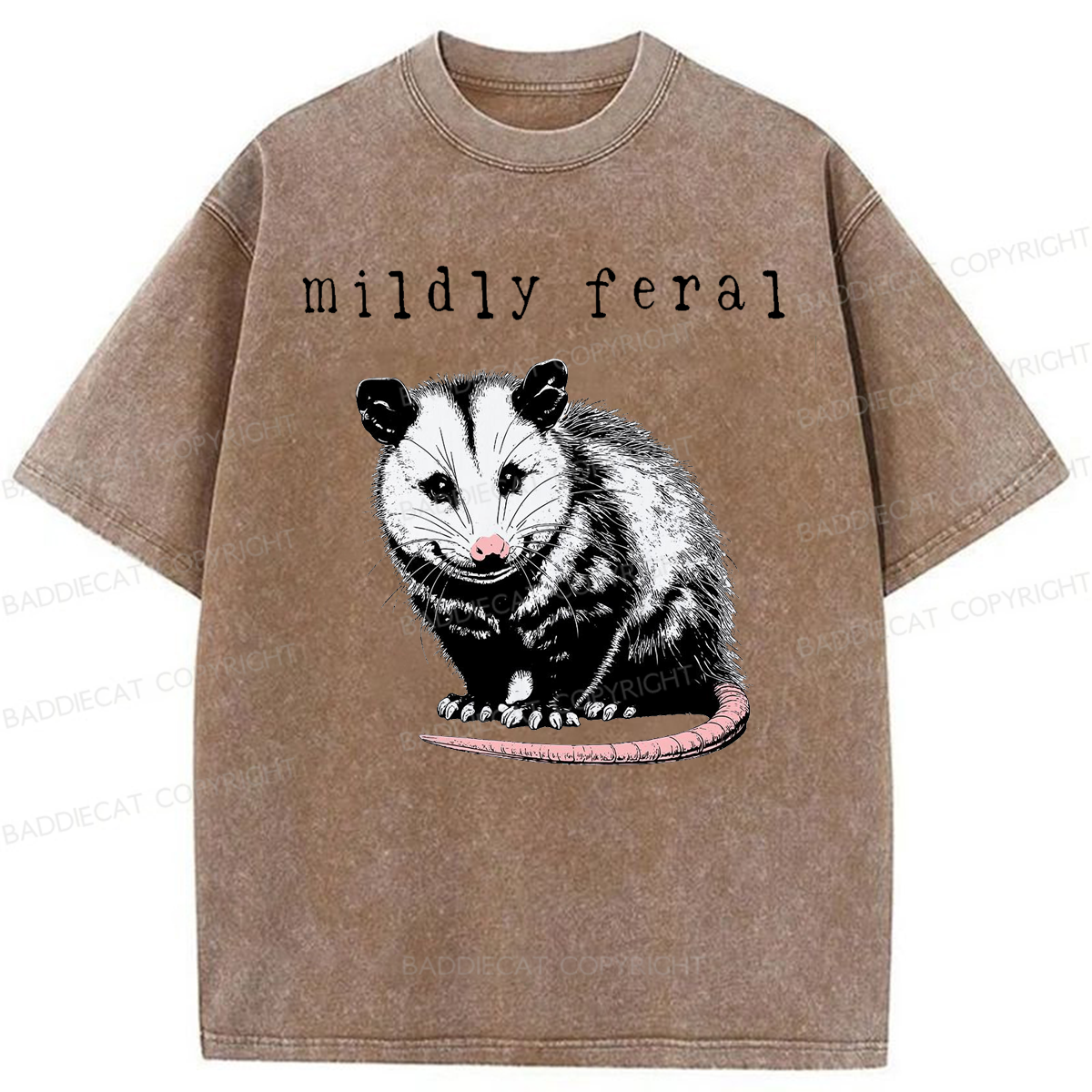 Baddiecat Opossum Mildly Feral Washed T-shirt