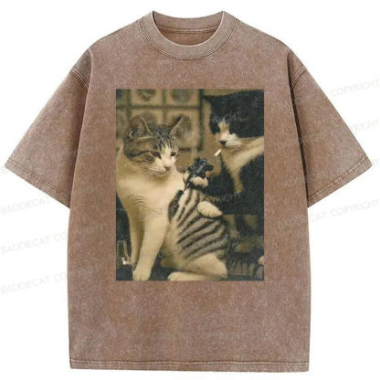 Baddiecat Tattoo Cats Washed T-shirt