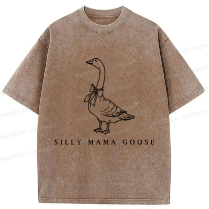 Baddiecat One Silly Goose Mom Washed T-shirt
