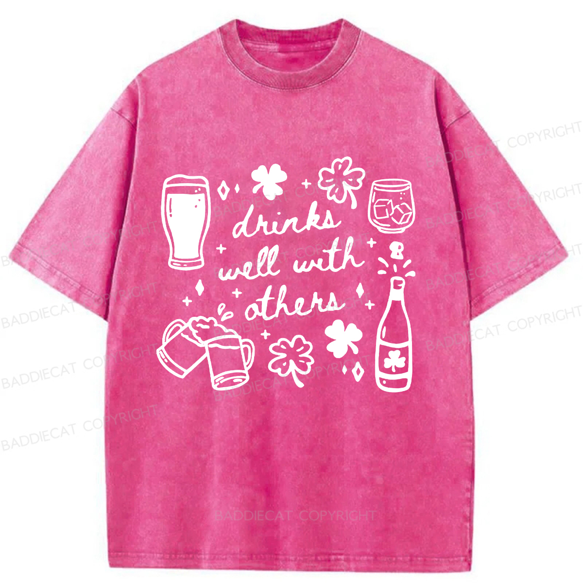Baddiecat Drinks Well With Others Washed T-shirt
