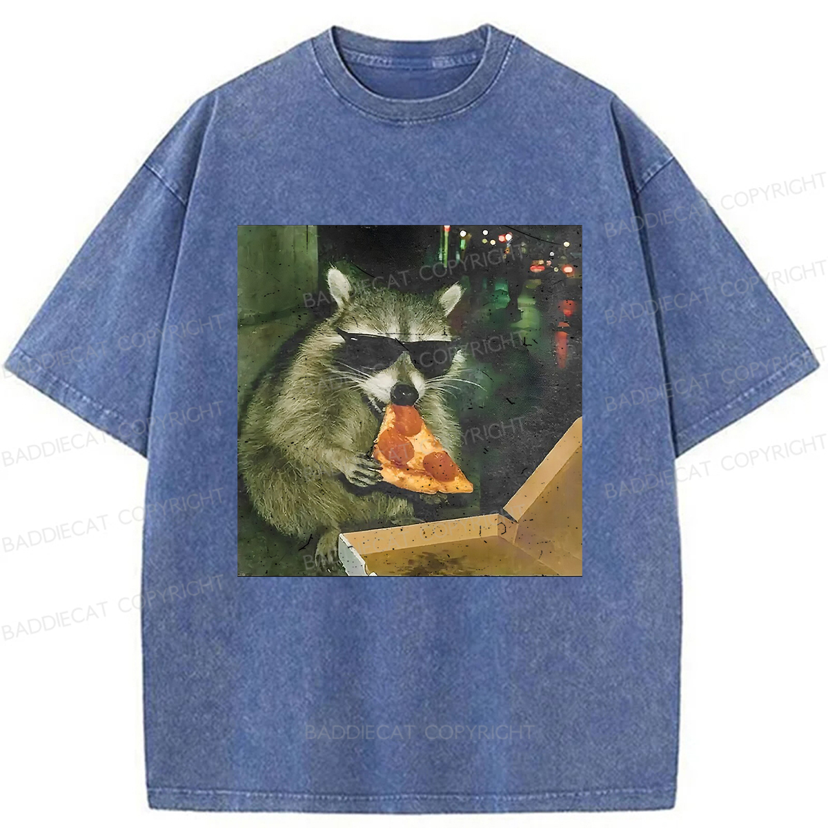 Baddiecat Raccoon Eating Pizza Washed T-shirt
