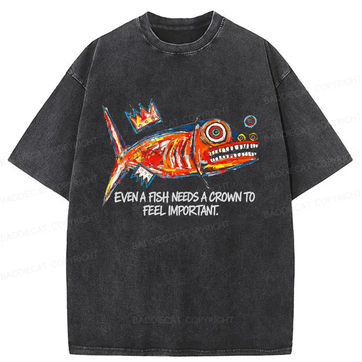 Baddiecat Lone Fish King Washed T-shirt