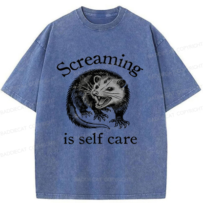 Baddiecat Screaming Opossum Washed T-shirt