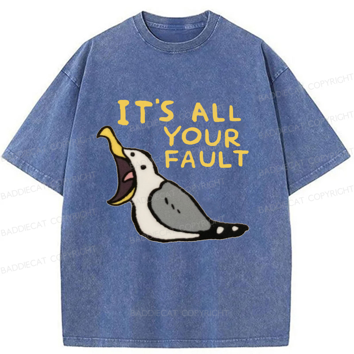Baddiecat Angry Seagull Washed T-shirt