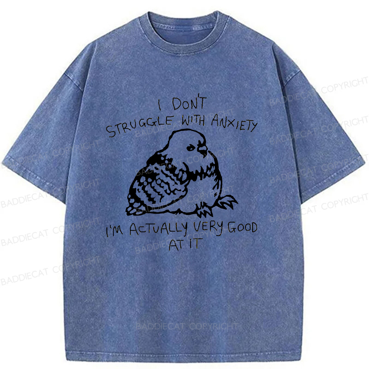 Baddiecat Anxious Pigeons Washed T-shirt