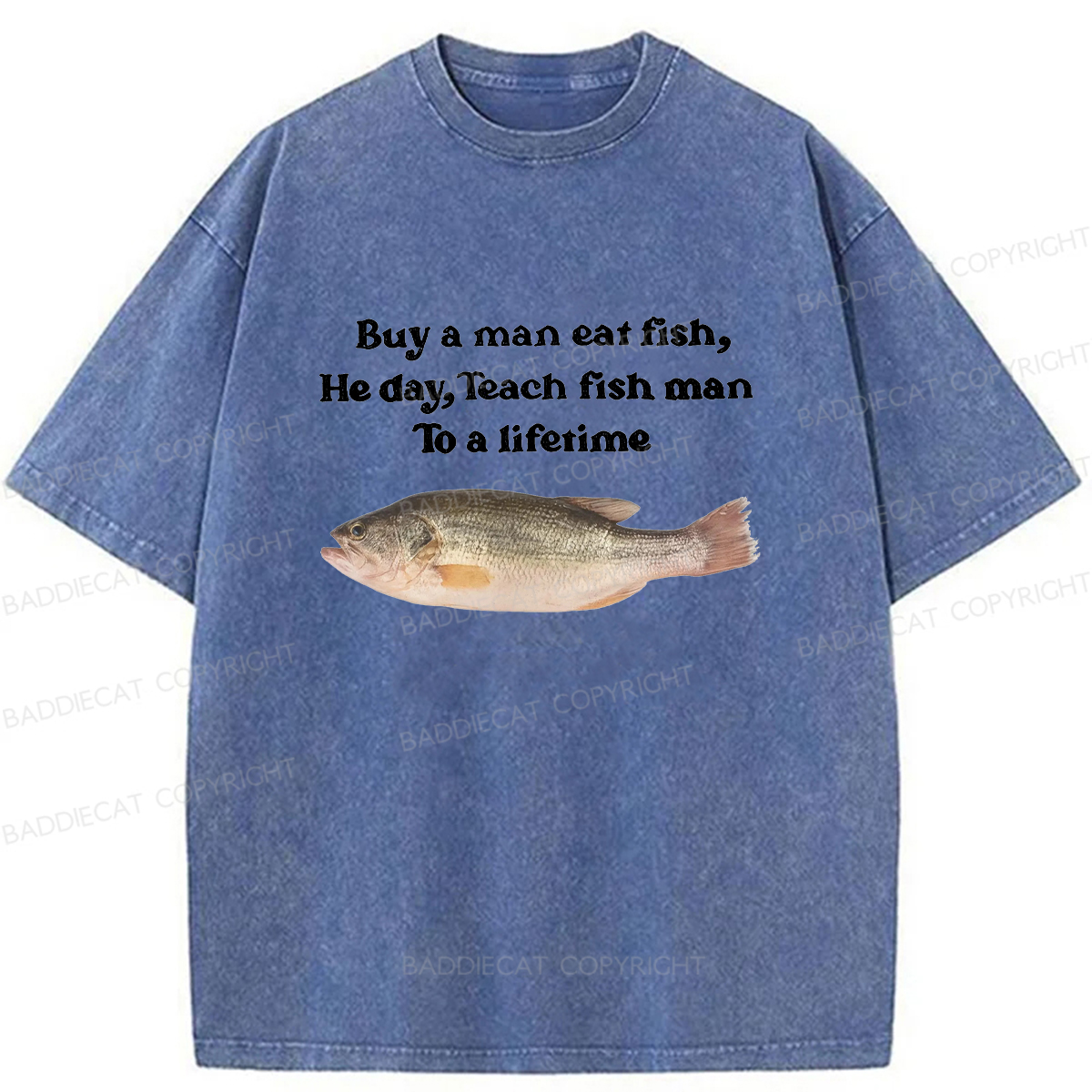 Baddiecat Fun Fish Memes Washed T-shirt