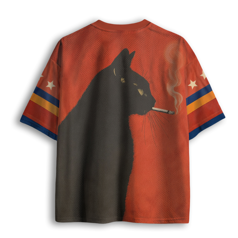 Baddiecat Black Cat Smoking A Cigarette Mesh Jersey