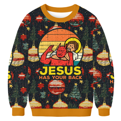 Baddieca JESUS HAS YOUR BACK Christmas Ugly Sweatshirt