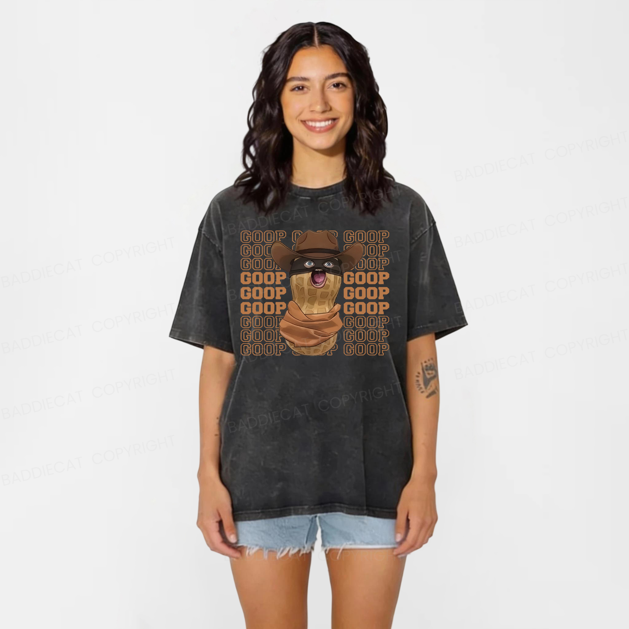 Baddiecat The Burnt Peanut GOOP Meme Washed T-shirt
