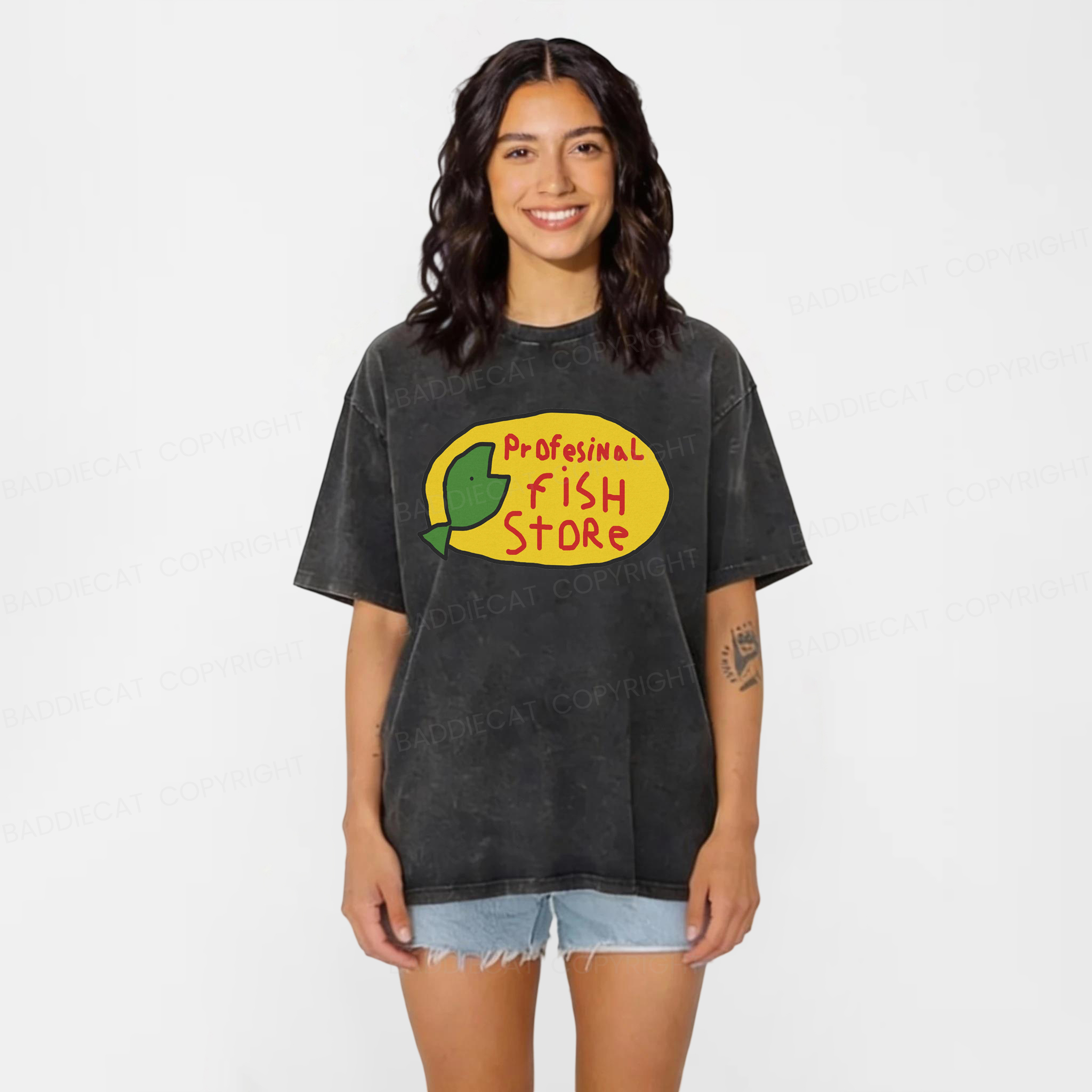 Baddiecat Profesinal Fish Store Washed T-shirt