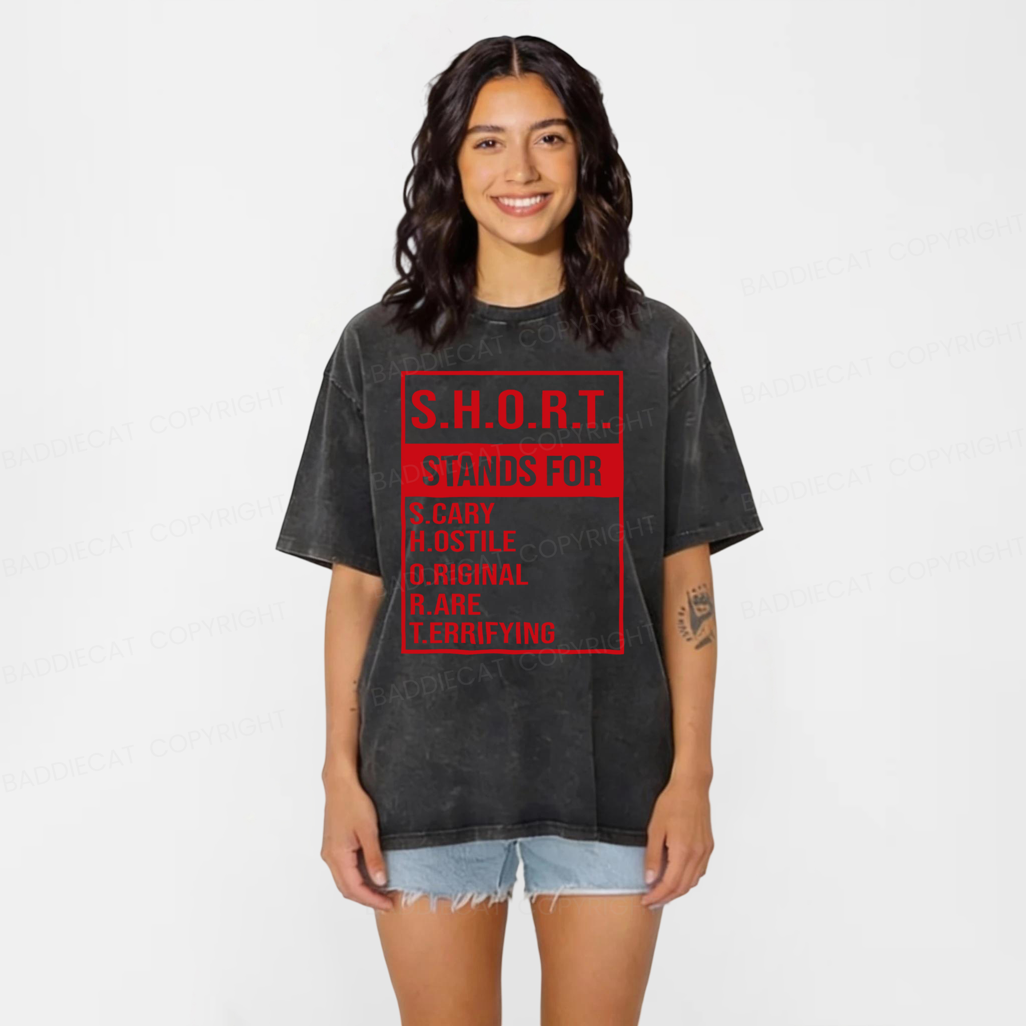 Baddiecat Funny Short Meanings Washed T-shirt