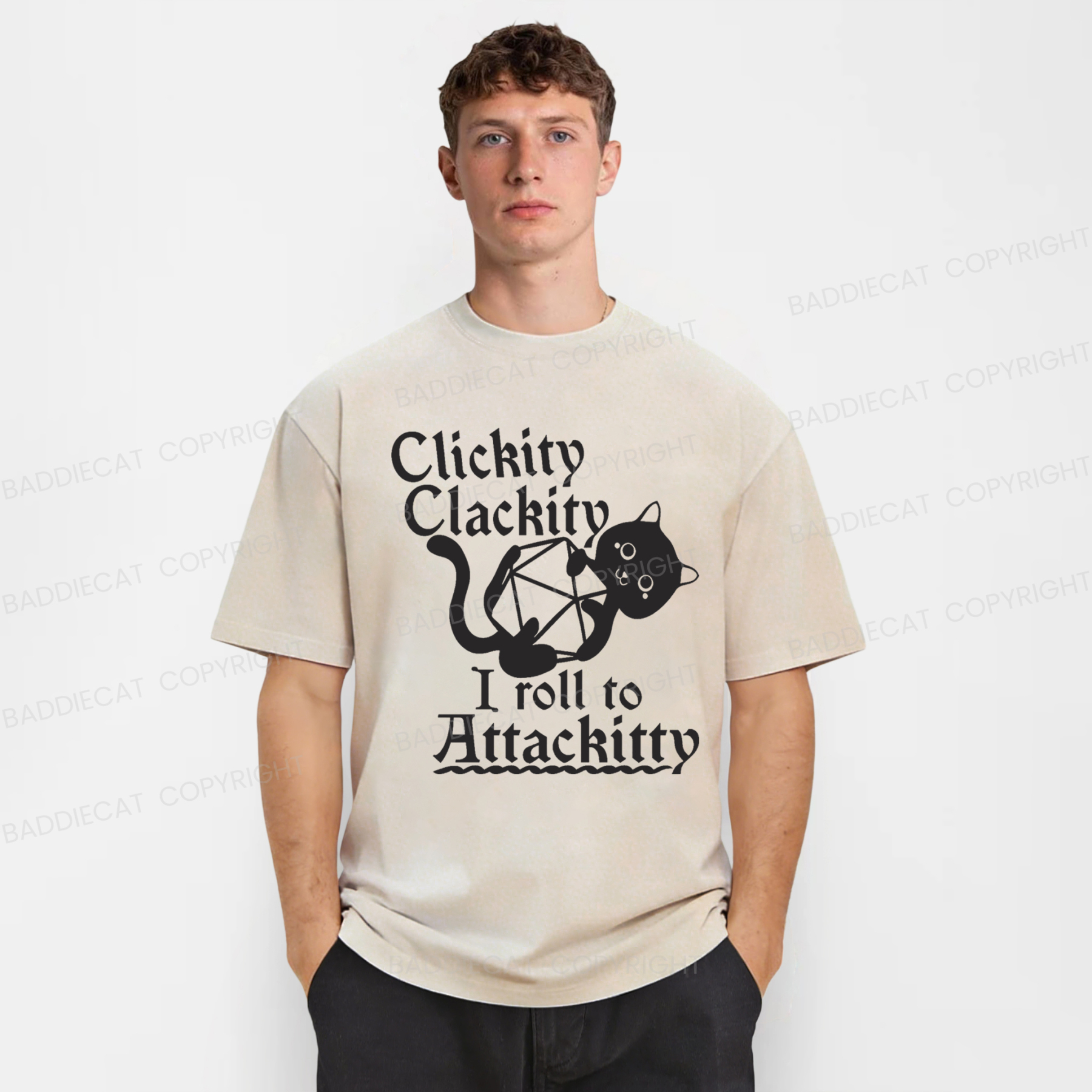 Baddiecat Clickity Clackity I Roll To Attackitty Washed T-shirt
