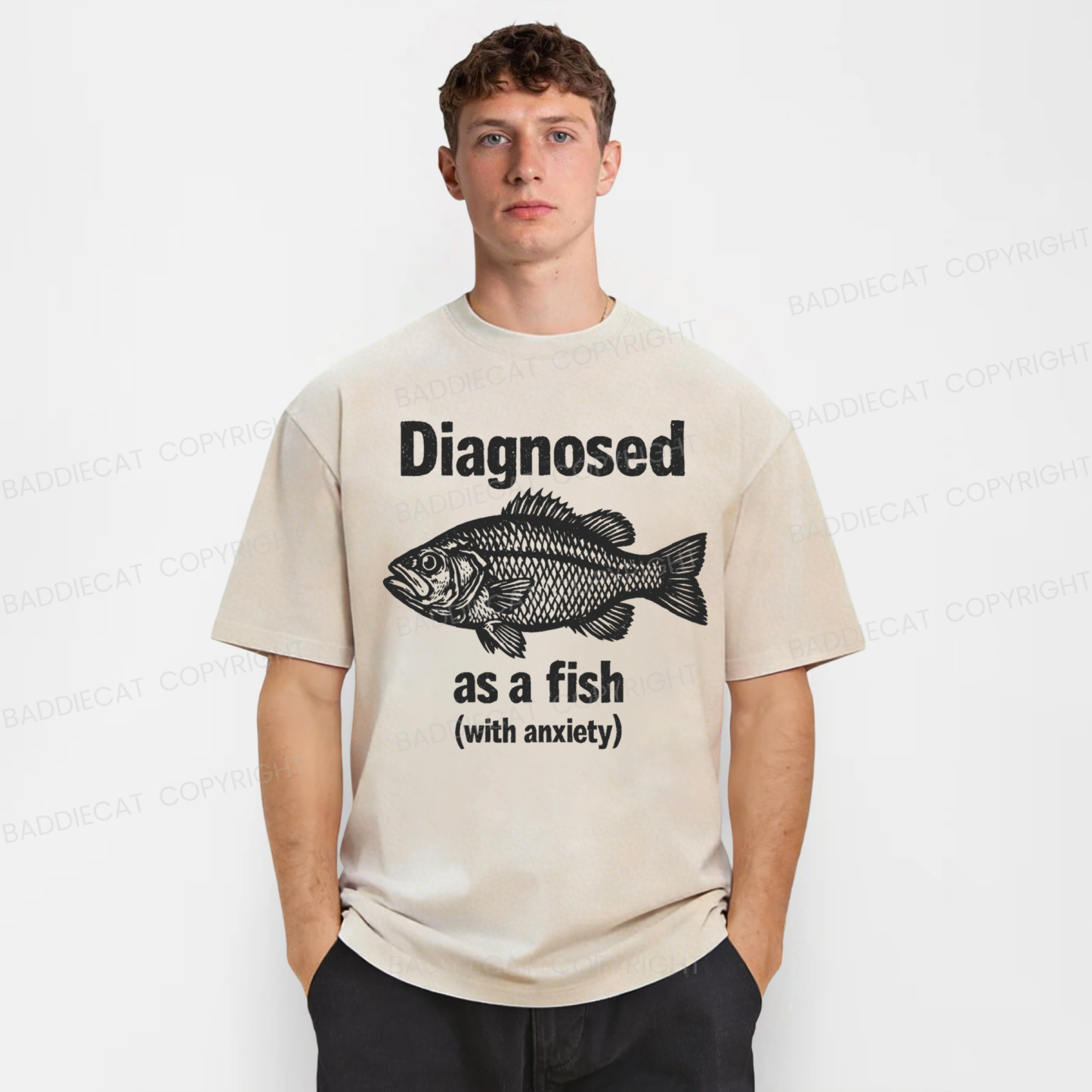 Baddiecat Diagnosed As A Fish With Anxiety Washed T-shirt