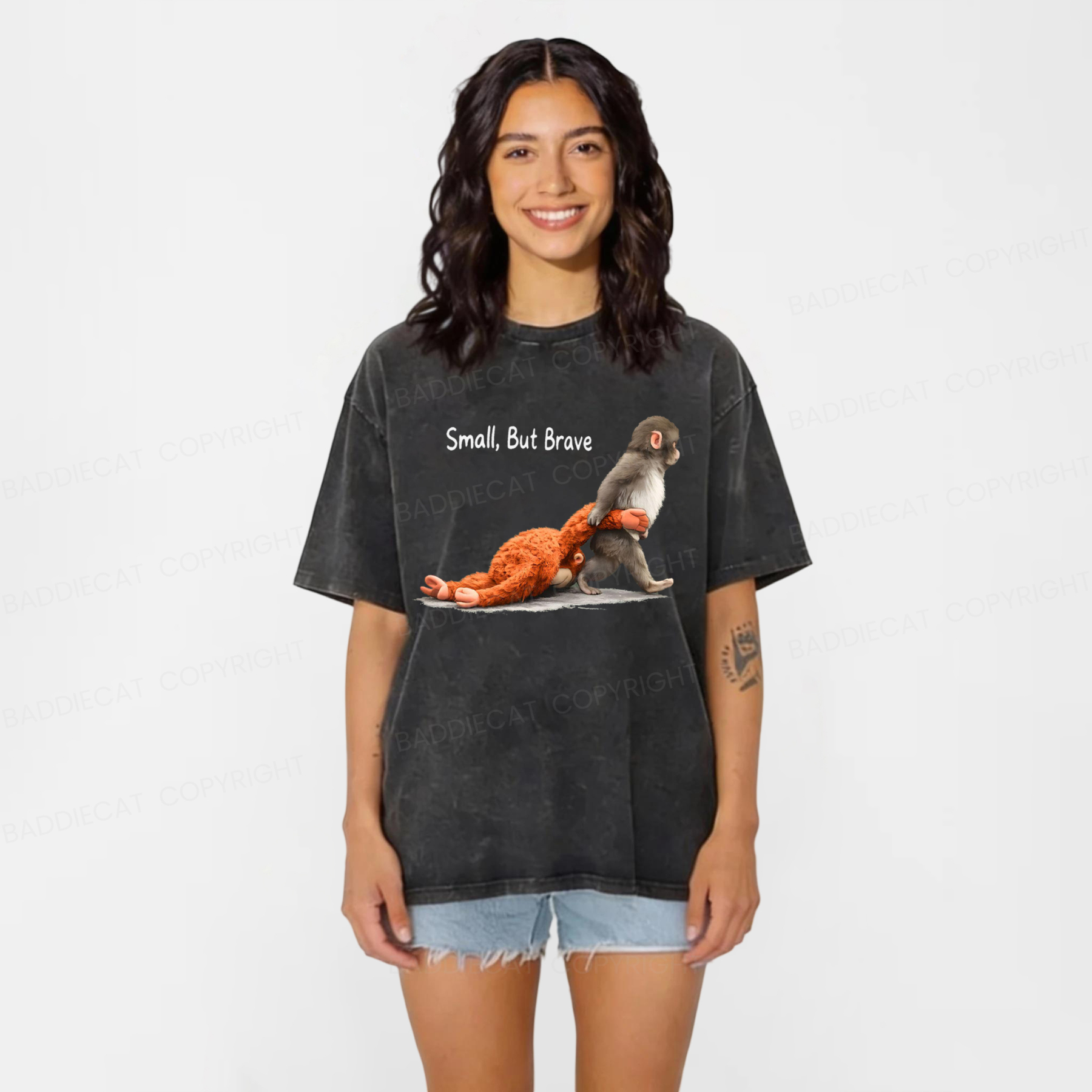Baddiecat Brave Monkey Punch Washed T-shirt