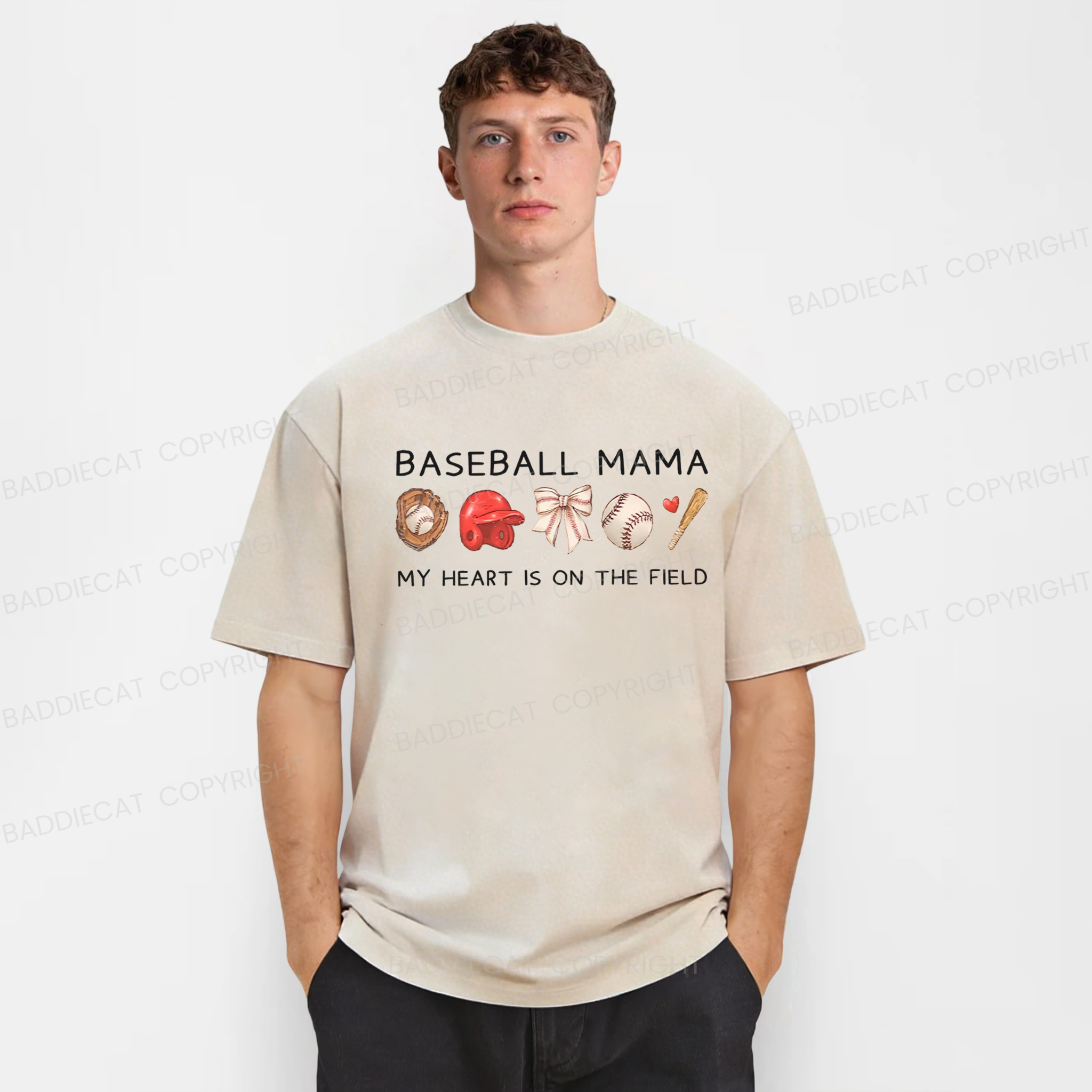 Baddiecat Baseball Mama Washed T-shirt