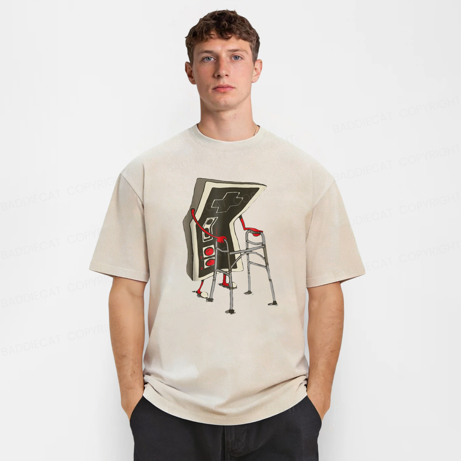 Baddiecat Old Gamer Washed T-shirt