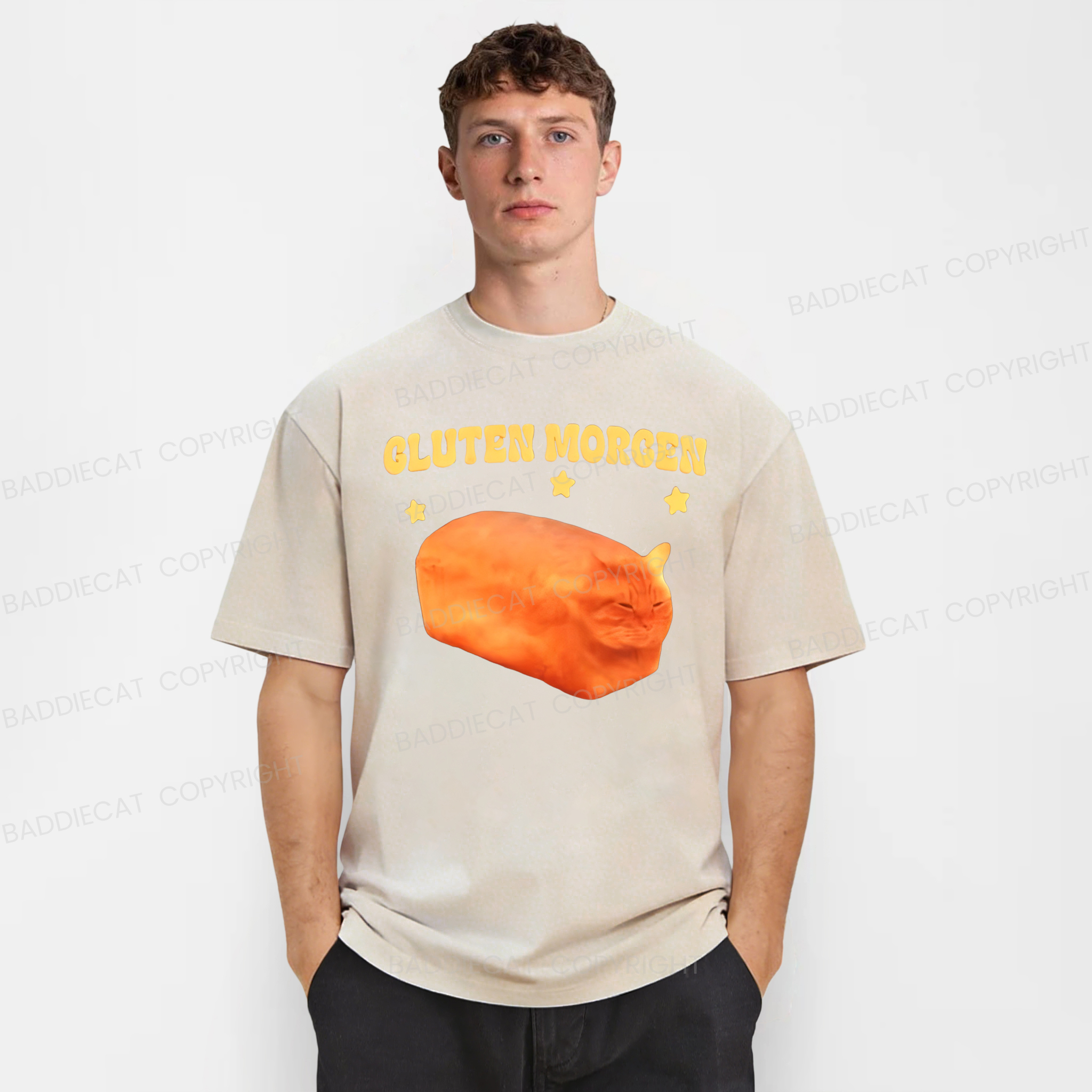Baddiecat Cluten Morgen Cat Washed T-shirt