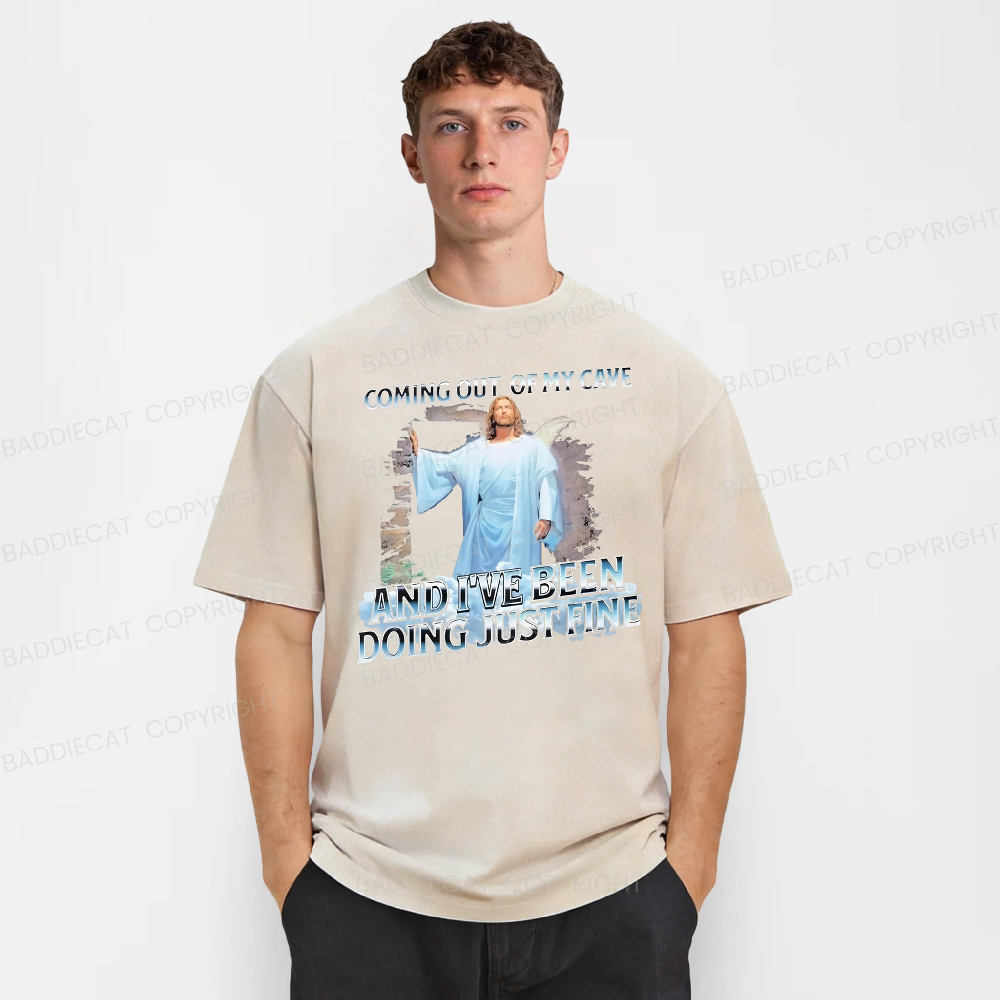 Baddiecat Jesus Coming Out Of My Cave Washed T-shirt