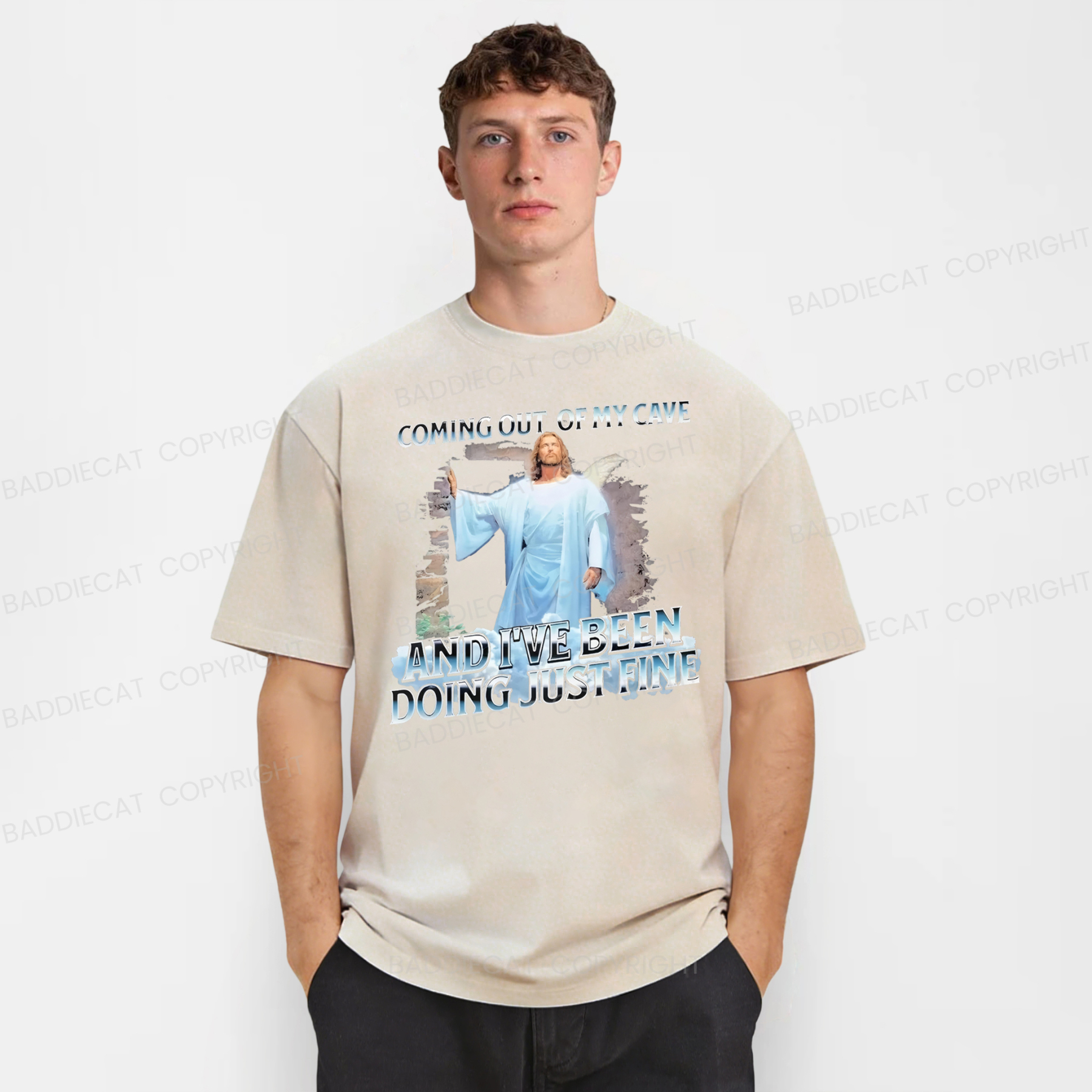 Baddiecat Jesus Coming Out Of My Cave Washed T-shirt