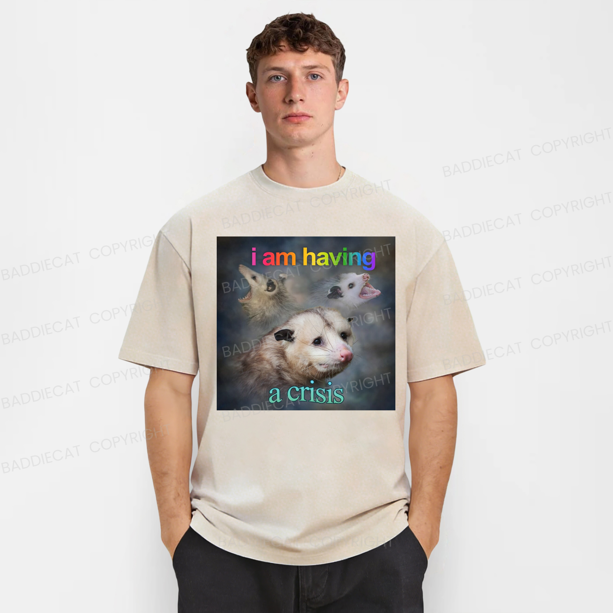 Baddiecat I Am Having A Crisis Possum Washed T-shirt