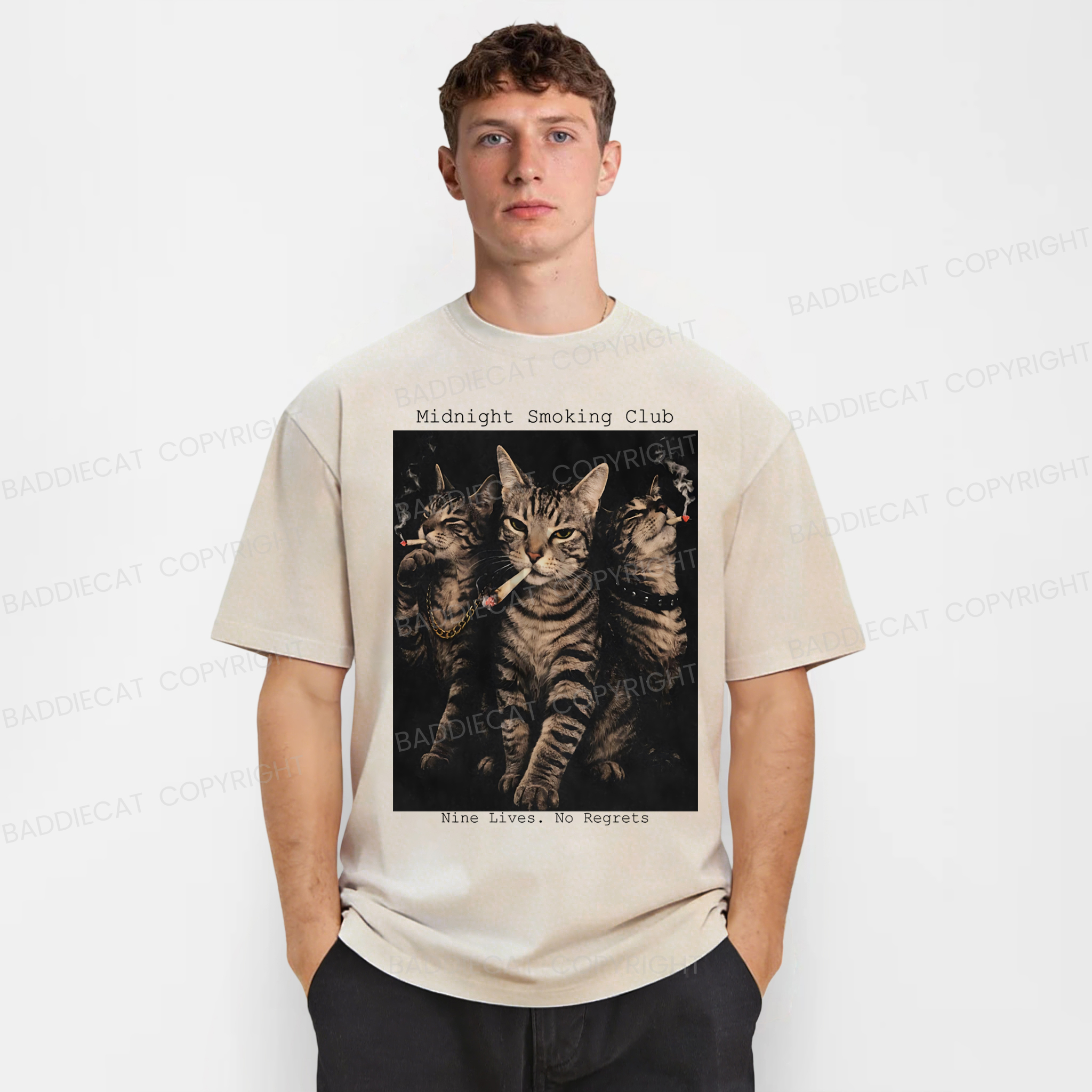 Baddiecat Vintage Smoking Cats Washed T-shirt