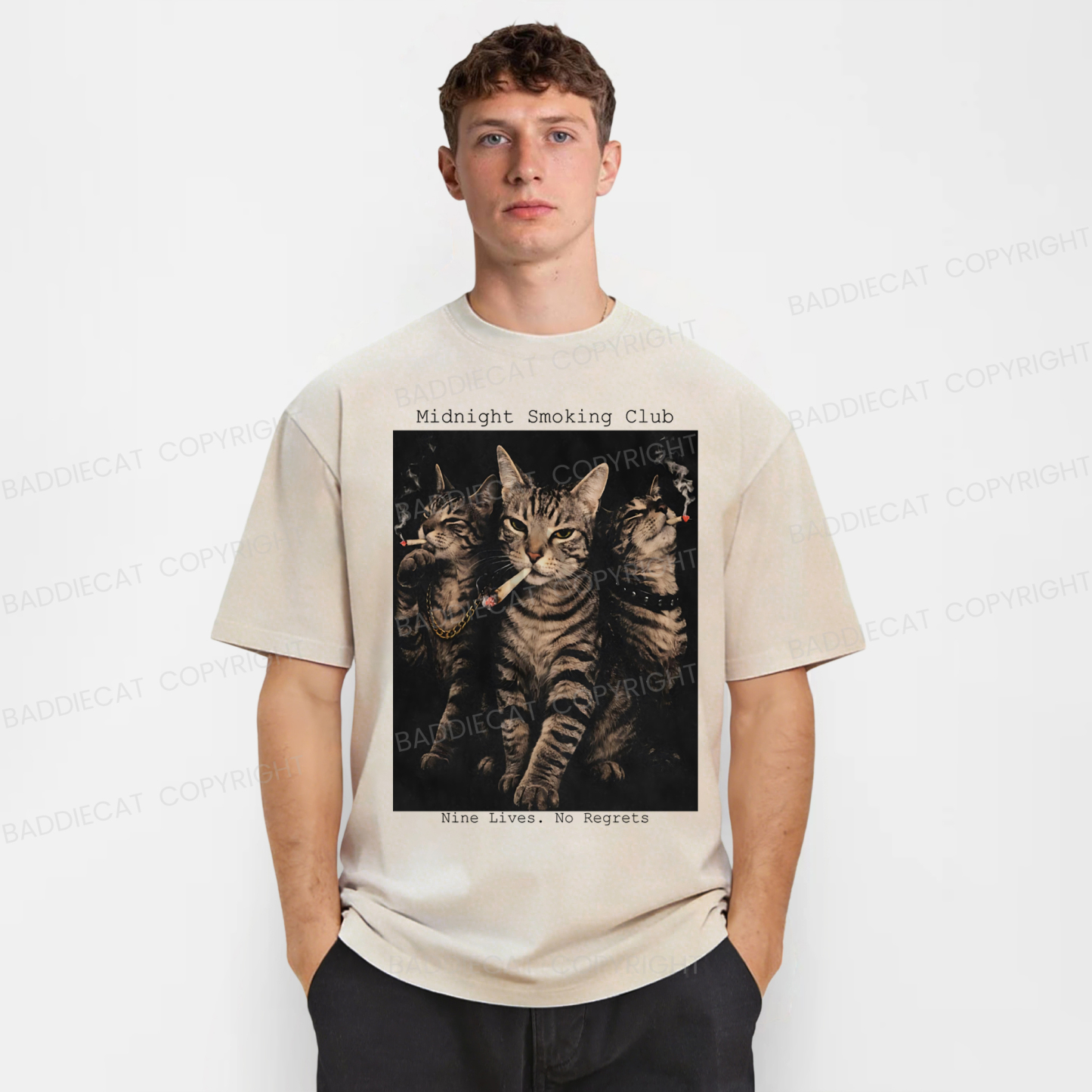 Baddiecat Vintage Smoking Cats Washed T-shirt