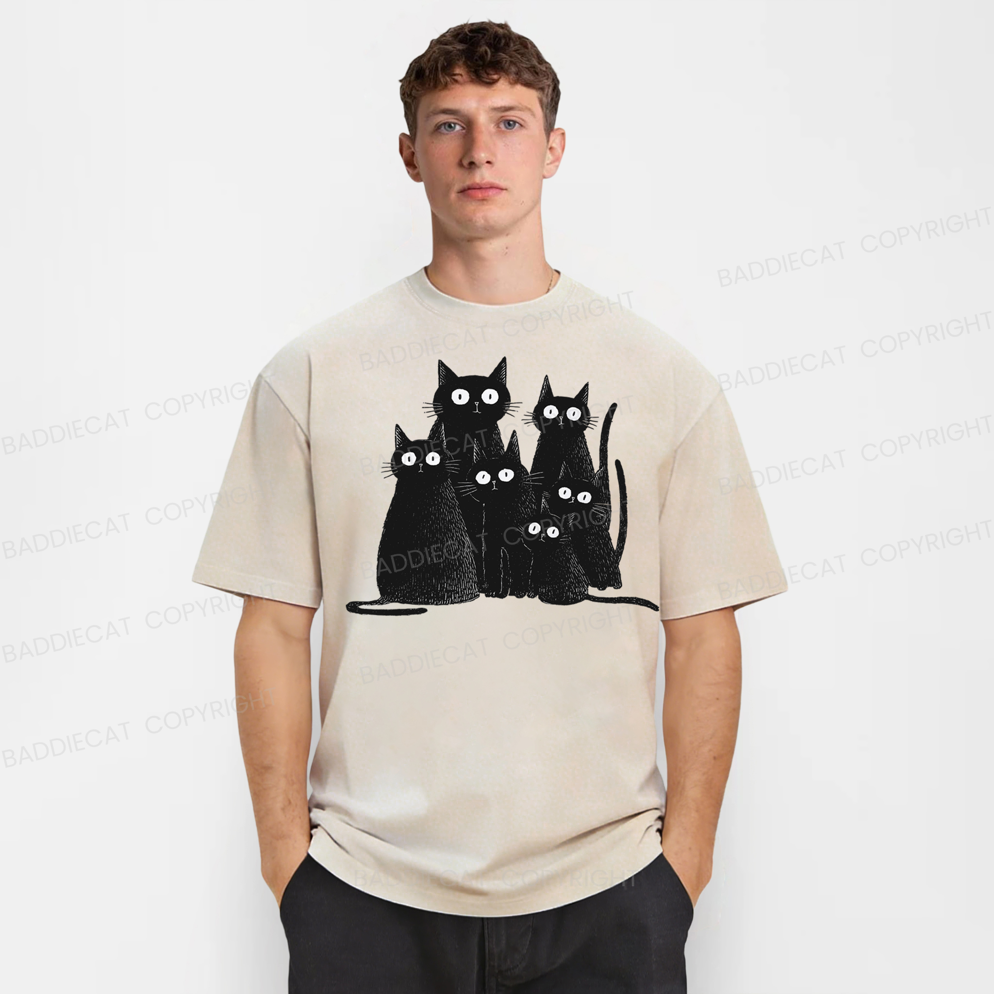 Baddiecat Funny Cats Washed T-shirt