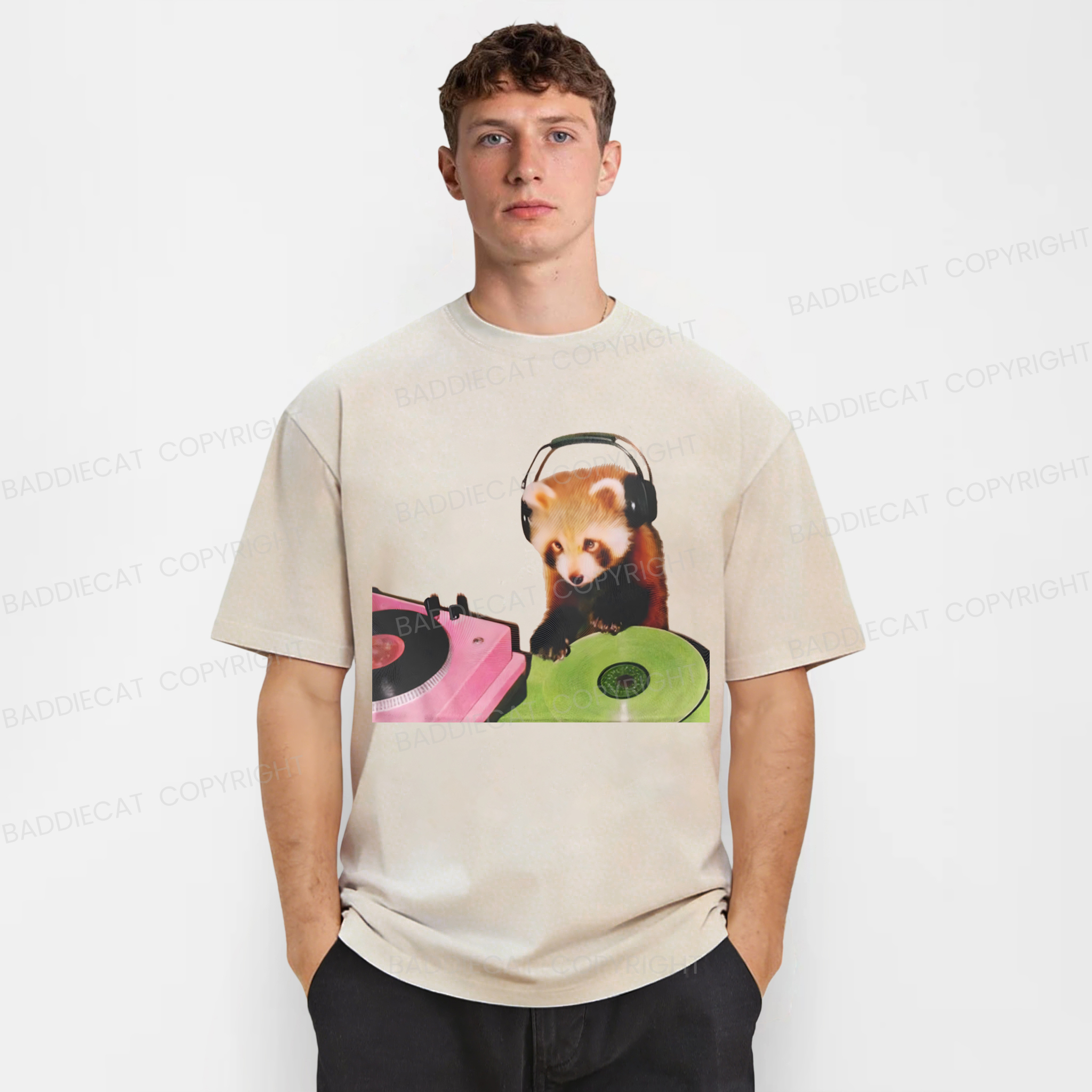 Baddiecat Red Panda DJ Washed T-shirt